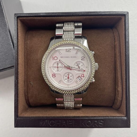 Michael Kors Watch Women's Runway Chronograph SSWhite Crystal Silver Tone Dial - Picture 16 of 16